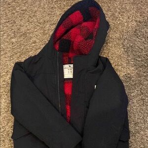 Abercrombie Kids Black Jacket with Buffalo Red Plaid Lining - LIKE NEW